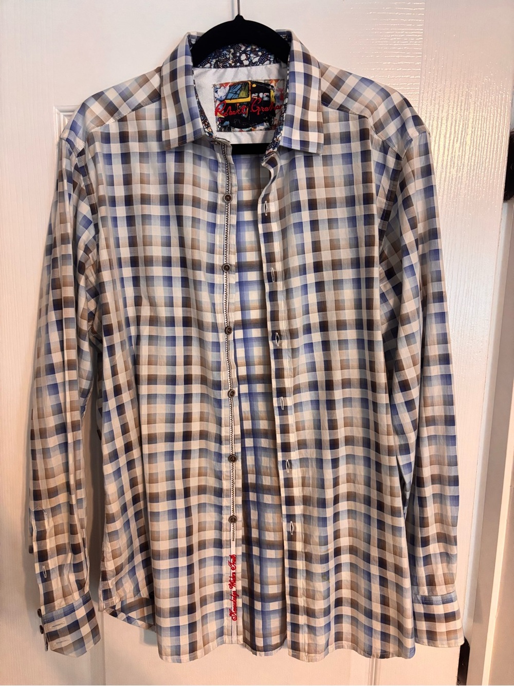 Robert Graham Plaid Button-Down Shirt in Blue and Tan